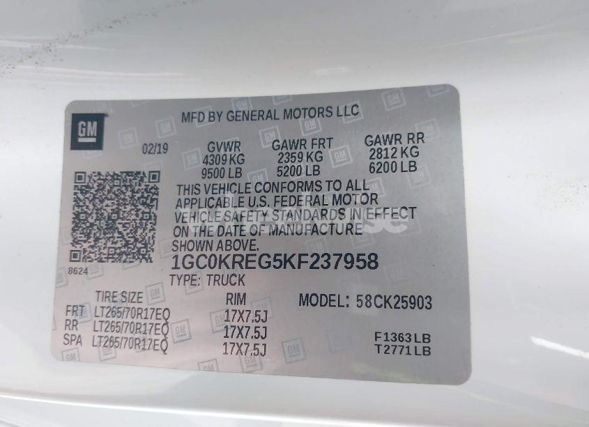 Photo 9 of 2019 Chevrolet Silverado 2500HD WT (VIN 1GC0KREG5KF237958)