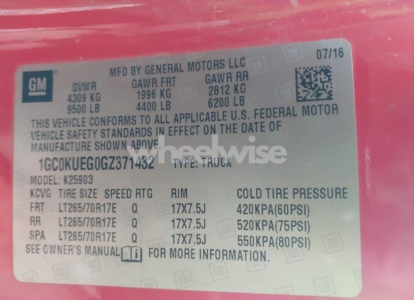 Photo 9 of 2016 Chevrolet Silverado 2500HD WT (VIN 1GC0KUEG0GZ371432)