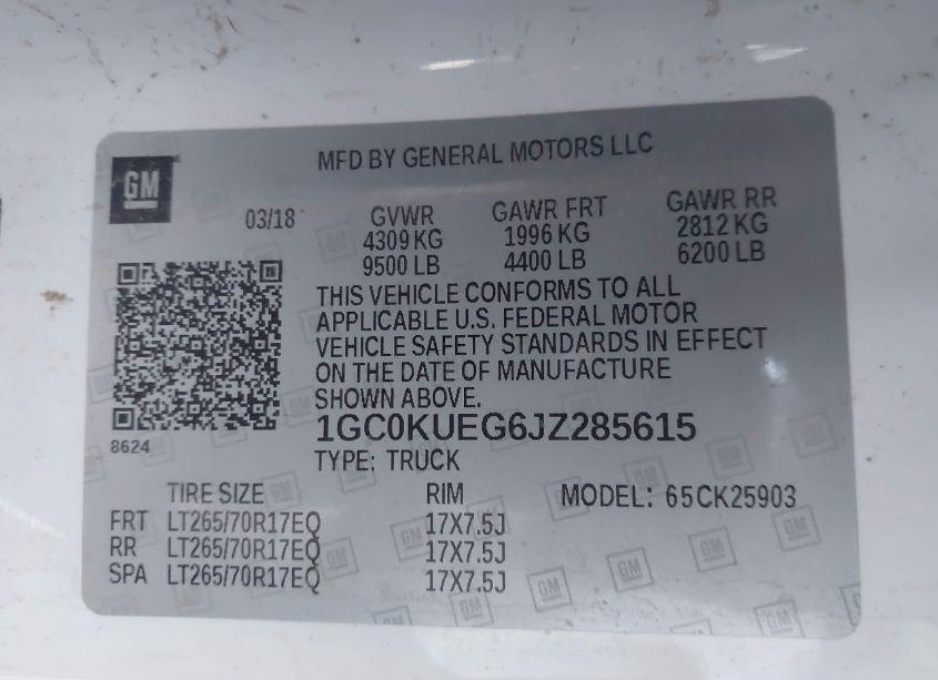 Photo 9 of 2018 Chevrolet Silverado 2500HD WT (VIN 1GC0KUEG6JZ285615)