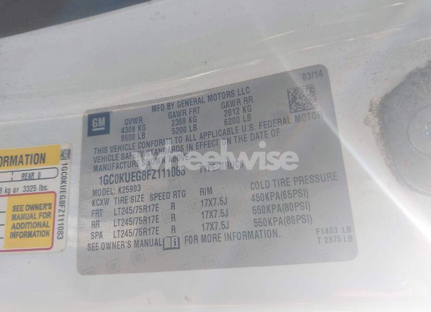 Photo 8 of 2015 Chevrolet Silverado 2500HD WT (VIN 1GC0KUEG8FZ111083)