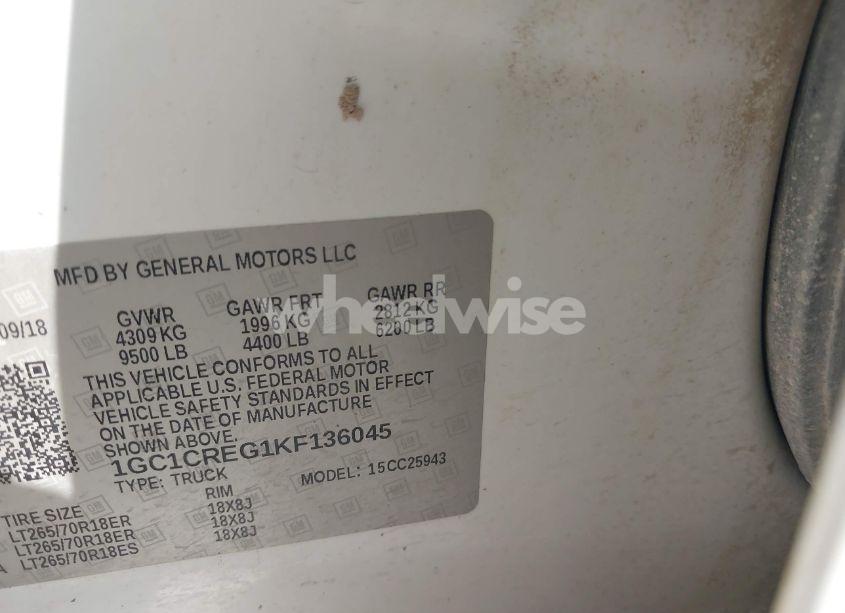 Photo 9 of 2019 Chevrolet Silverado 2500HD WT (VIN 1GC1CREG1KF136045)