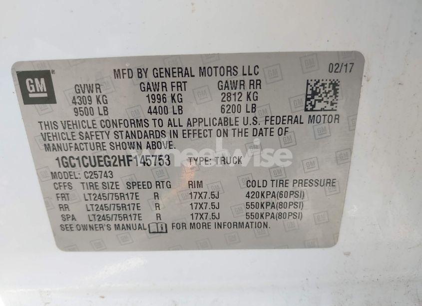 Photo 9 of 2017 Chevrolet Silverado 2500HD WT (VIN 1GC1CUEG2HF145753)