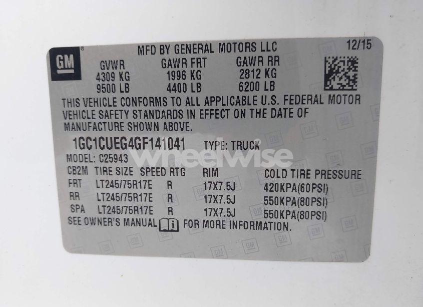 Photo 9 of 2016 Chevrolet Silverado 2500HD WT (VIN 1GC1CUEG4GF141041)