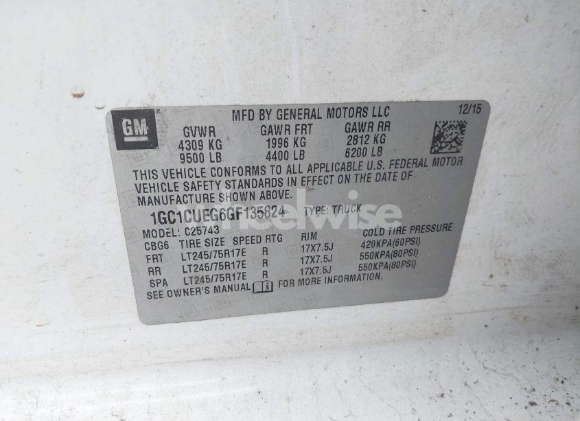 Photo 9 of 2016 Chevrolet Silverado 2500HD WT (VIN 1GC1CUEG6GF135824)