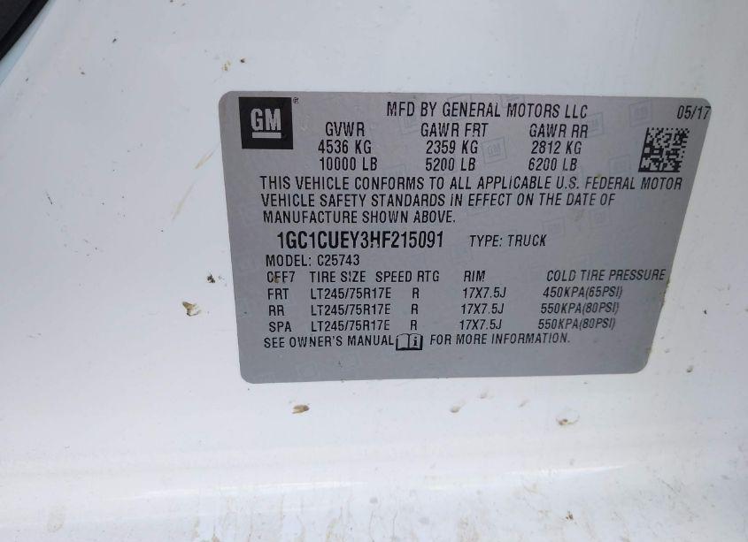Photo 9 of 2017 Chevrolet Silverado 2500HD WT (VIN 1GC1CUEY3HF215091)
