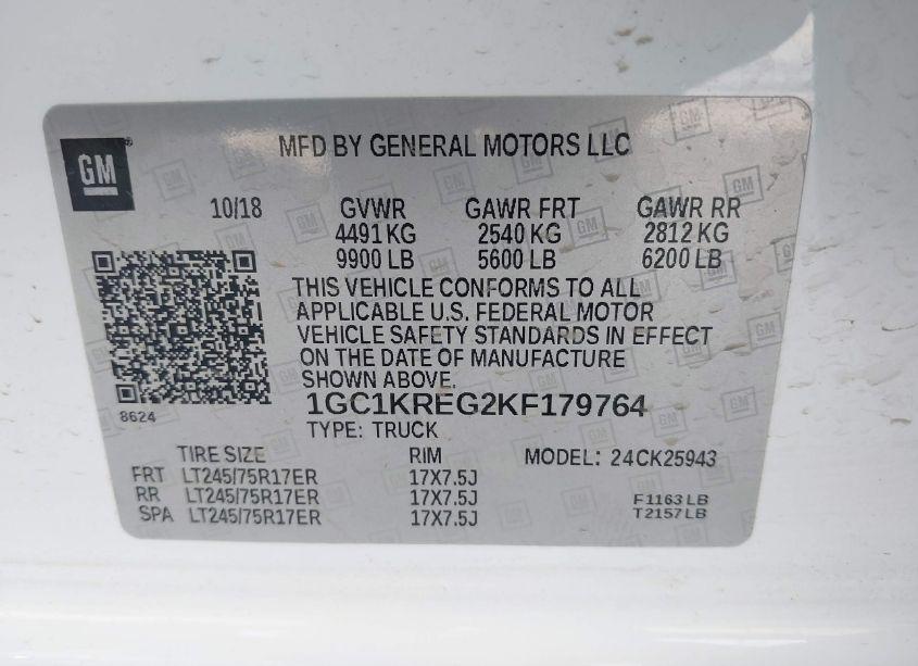 Photo 9 of 2019 Chevrolet Silverado 2500HD WT (VIN 1GC1KREG2KF179764)