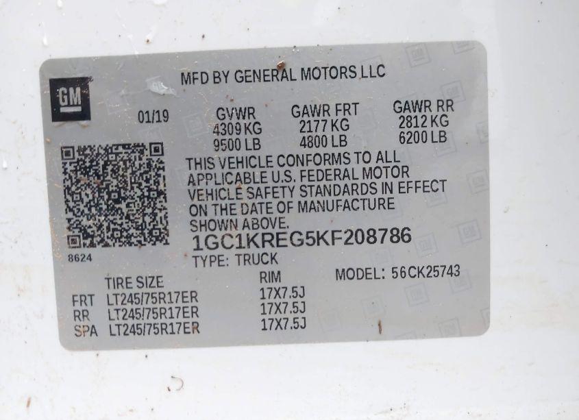 Photo 9 of 2019 Chevrolet Silverado 2500HD WT (VIN 1GC1KREG5KF208786)