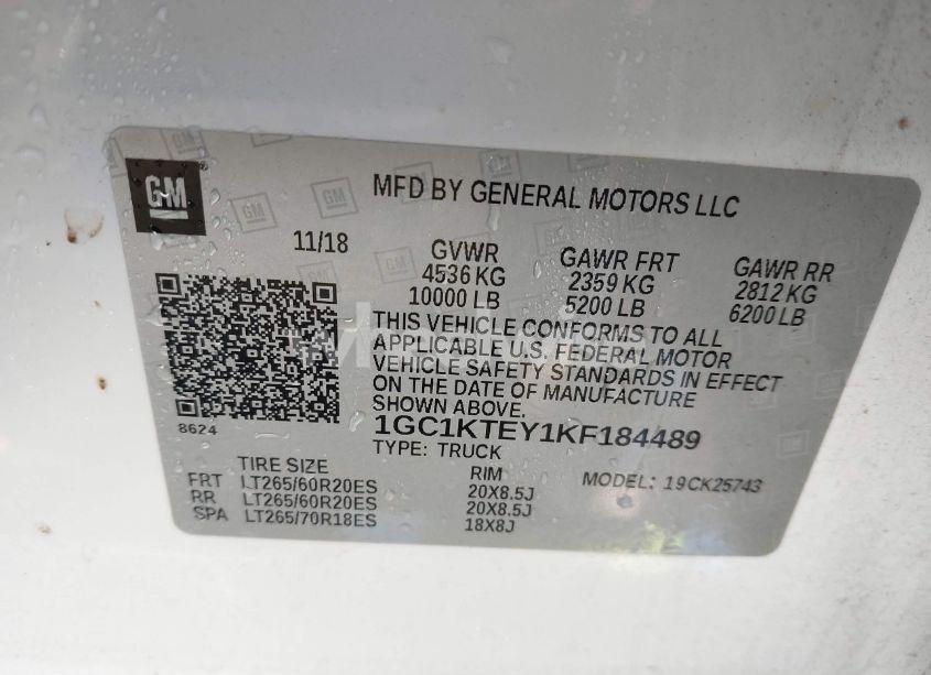 Photo 9 of 2019 Chevrolet Silverado K2500 HEAVY DUTY LTZ (VIN 1GC1KTEY1KF184489)