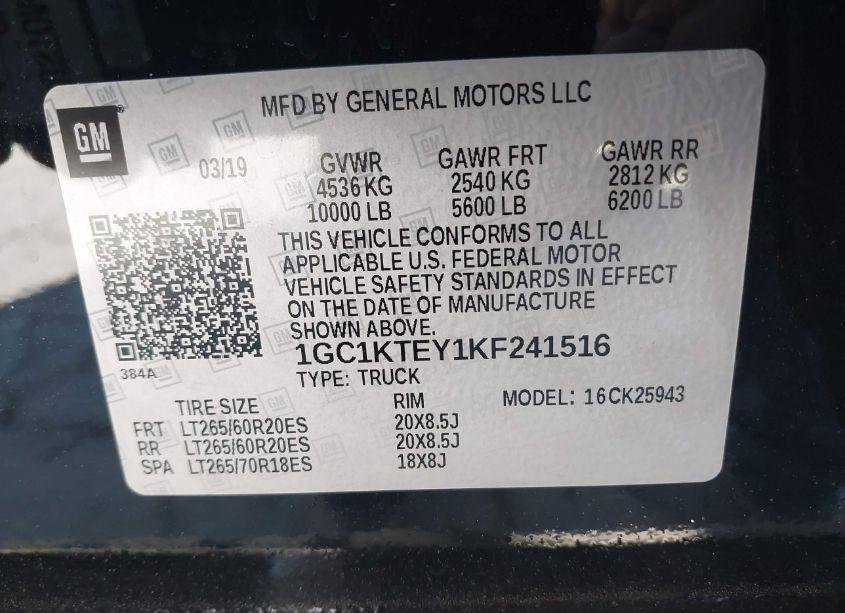 Photo 9 of 2019 Chevrolet Silverado 2500HD LTZ (VIN 1GC1KTEY1KF241516)