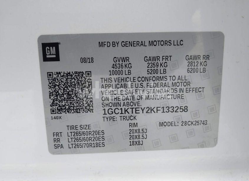 Photo 9 of 2019 Chevrolet Silverado 2500HD LTZ (VIN 1GC1KTEY2KF133258)