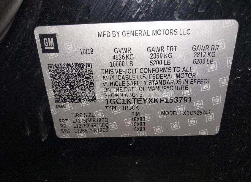 Photo 9 of 2019 Chevrolet Silverado 2500HD LTZ (VIN 1GC1KTEYXKF153791)