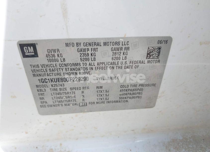 Photo 9 of 2016 Chevrolet Silverado 2500HD WT (VIN 1GC1KUE80GF229290)