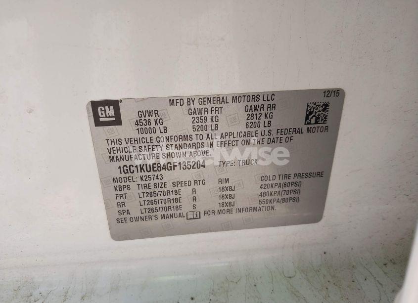 Photo 9 of 2016 Chevrolet Silverado 2500HD WT (VIN 1GC1KUE84GF135204)