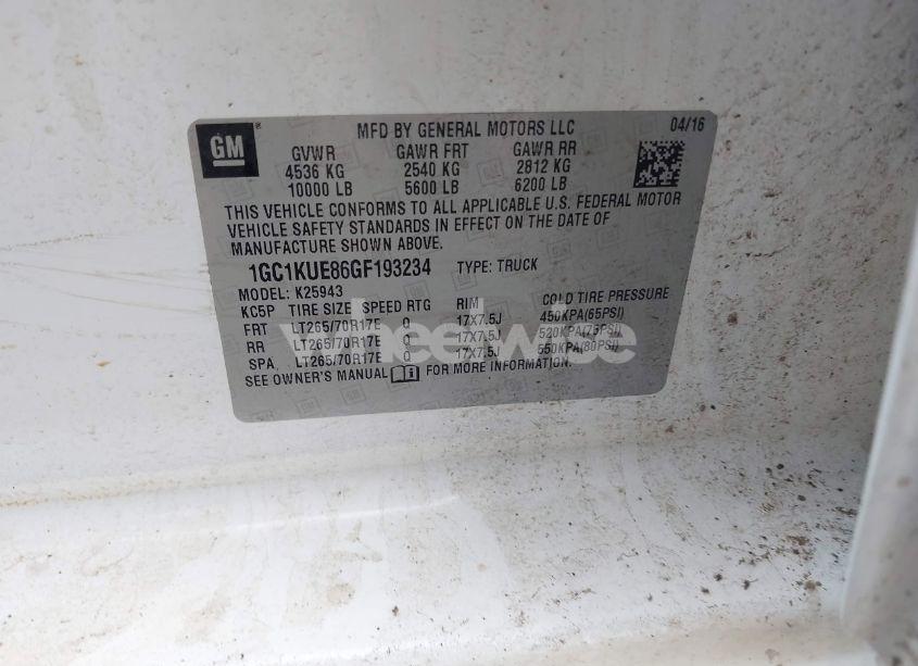 Photo 9 of 2016 Chevrolet Silverado 2500HD WT (VIN 1GC1KUE86GF193234)
