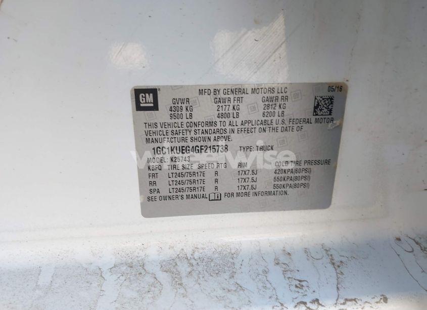 Photo 9 of 2016 Chevrolet Silverado 2500HD WT (VIN 1GC1KUEG4GF215738)