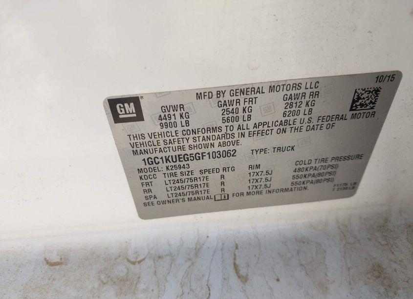 Photo 9 of 2016 Chevrolet Silverado 2500HD WT (VIN 1GC1KUEG5GF103062)