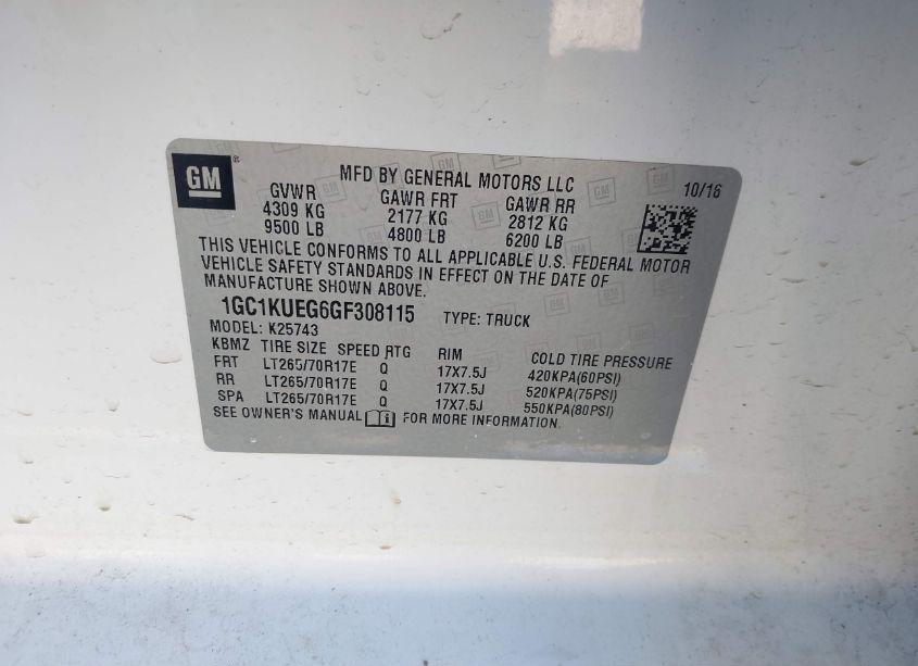Photo 9 of 2016 Chevrolet Silverado 2500HD WT (VIN 1GC1KUEG6GF308115)