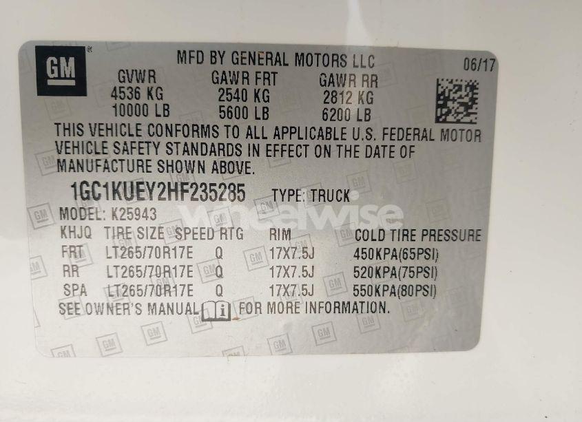 Photo 9 of 2017 Chevrolet Silverado 2500HD WT (VIN 1GC1KUEY2HF235285)