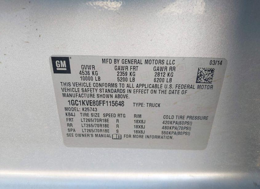 Photo 9 of 2015 Chevrolet Silverado 2500HD LT (VIN 1GC1KVE80FF115648)