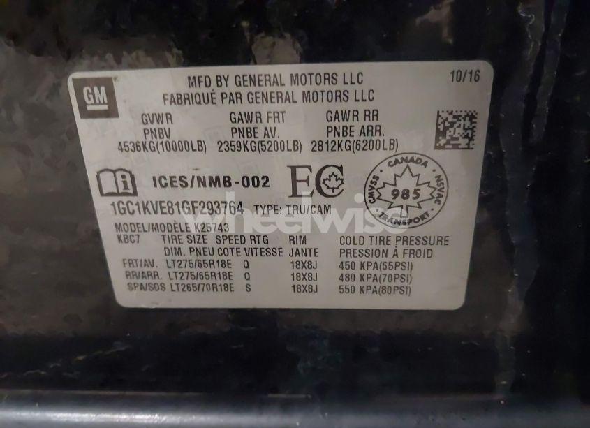 Photo 9 of 2016 Chevrolet Silverado 2500HD LT (VIN 1GC1KVE81GF293764)