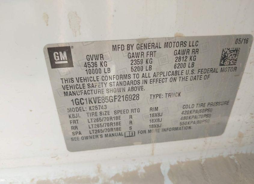 Photo 9 of 2016 Chevrolet Silverado 2500HD LT (VIN 1GC1KVE85GF216928)