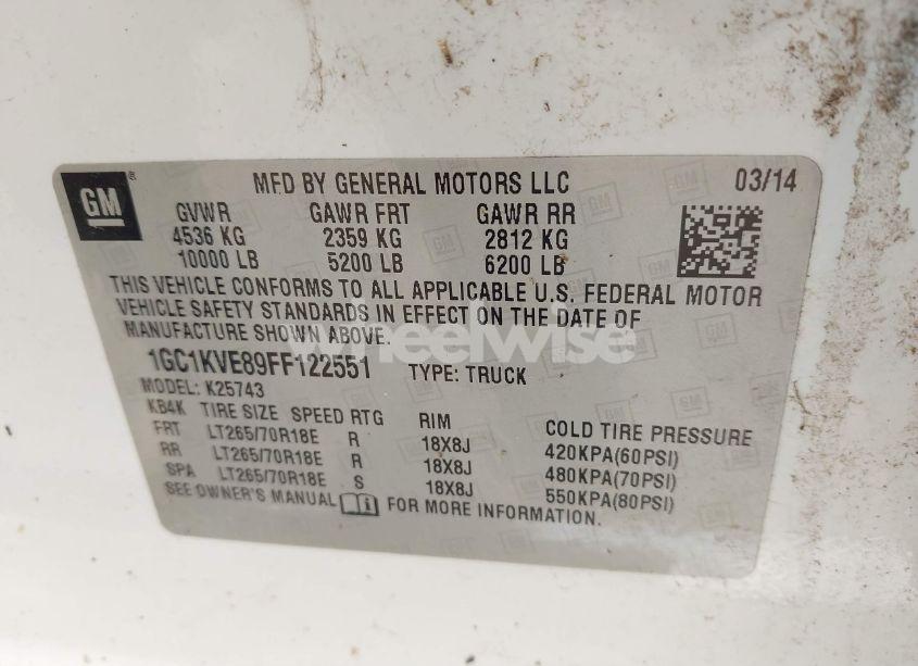 Photo 9 of 2015 Chevrolet Silverado 2500HD LT (VIN 1GC1KVE89FF122551)
