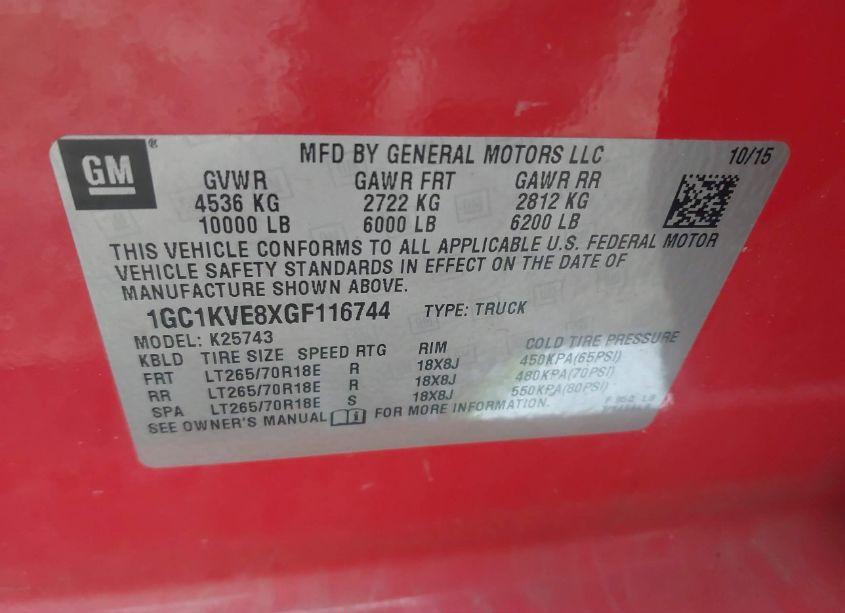 Photo 9 of 2016 Chevrolet Silverado 2500HD LT (VIN 1GC1KVE8XGF116744)