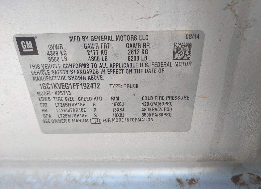 Photo 9 of 2015 Chevrolet Silverado 2500HD LT (VIN 1GC1KVEG1FF192472)