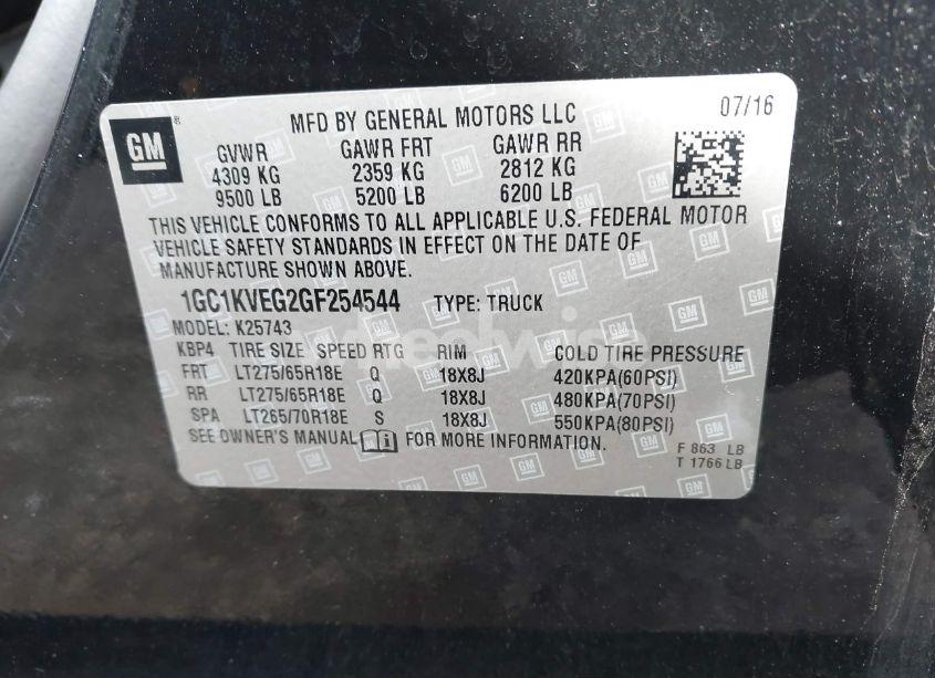 Photo 9 of 2016 Chevrolet Silverado 2500HD LT (VIN 1GC1KVEG2GF254544)