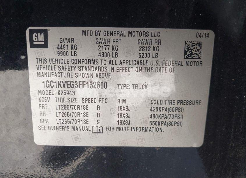 Photo 9 of 2015 Chevrolet Silverado 2500HD LT (VIN 1GC1KVEG3FF132600)