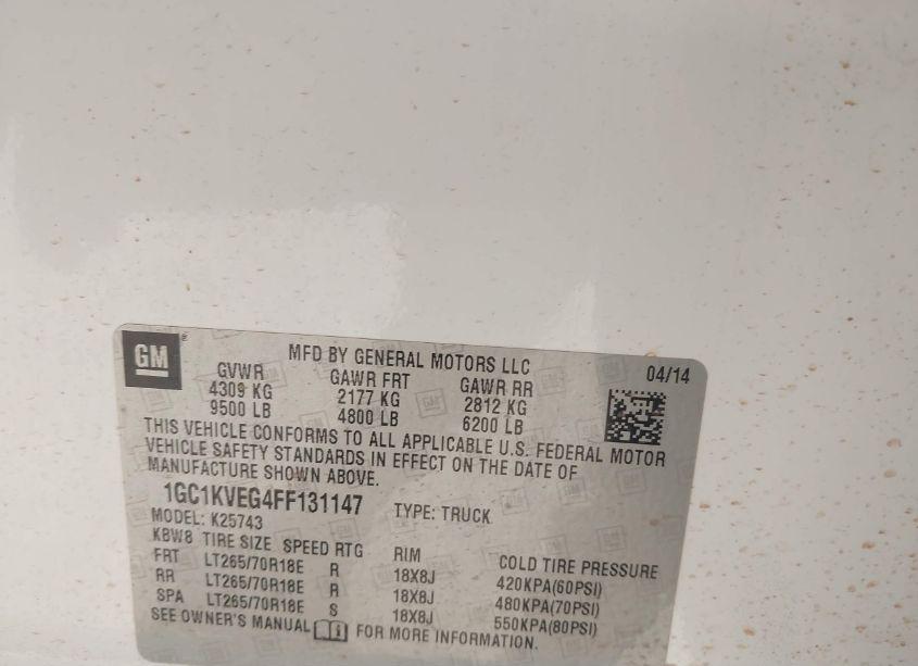 Photo 9 of 2015 Chevrolet Silverado 2500HD LT (VIN 1GC1KVEG4FF131147)