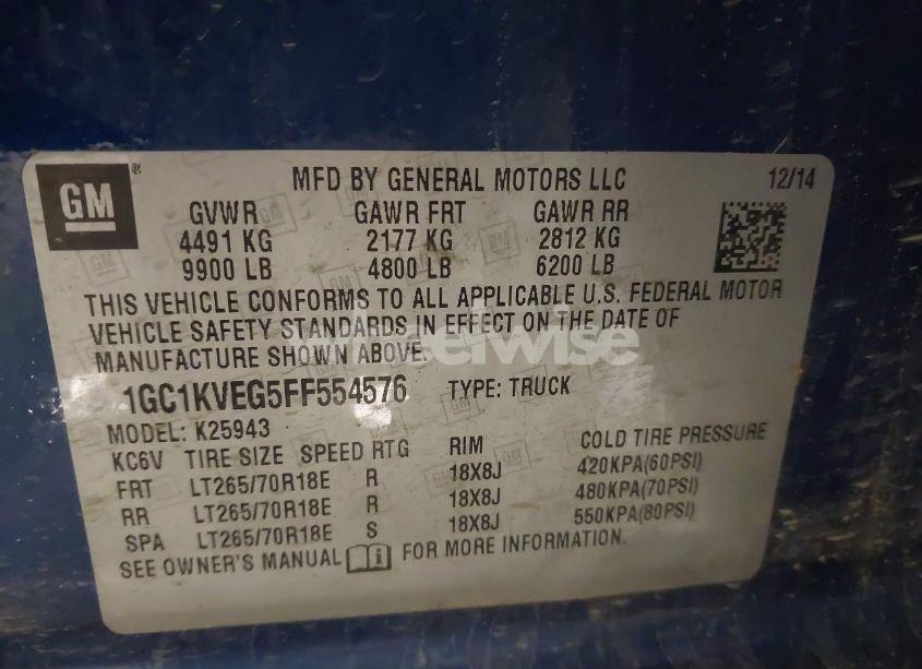 Photo 9 of 2015 Chevrolet Silverado 2500HD LT (VIN 1GC1KVEG5FF554576)