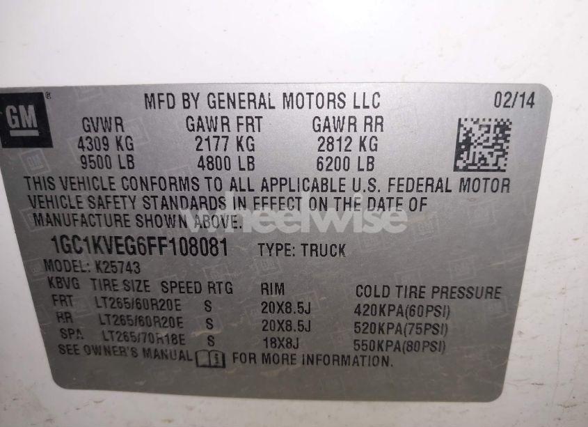 Photo 9 of 2015 Chevrolet Silverado 2500HD LT (VIN 1GC1KVEG6FF108081)