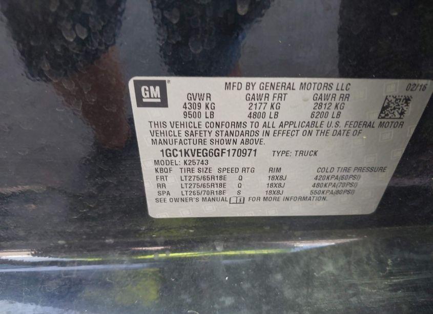 Photo 9 of 2016 Chevrolet Silverado 2500HD LT (VIN 1GC1KVEG6GF170971)