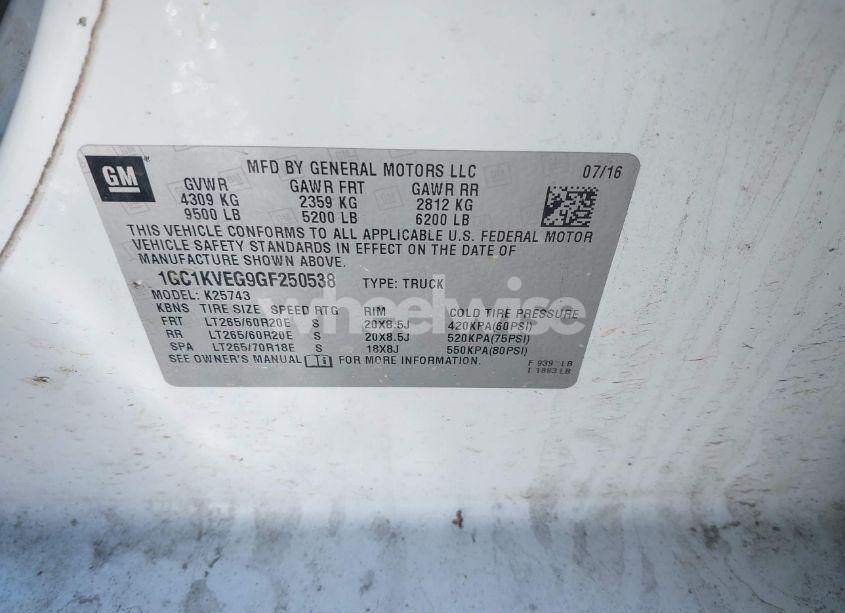 Photo 9 of 2016 Chevrolet Silverado 2500HD LT (VIN 1GC1KVEG9GF250538)