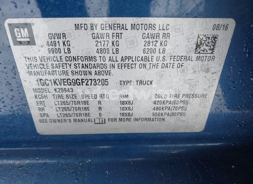 Photo 9 of 2016 Chevrolet Silverado 2500HD LT (VIN 1GC1KVEG9GF273205)