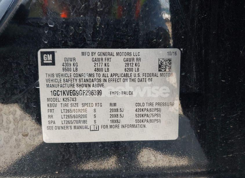 Photo 9 of 2016 Chevrolet Silverado 2500HD LT (VIN 1GC1KVEG9GF296399)