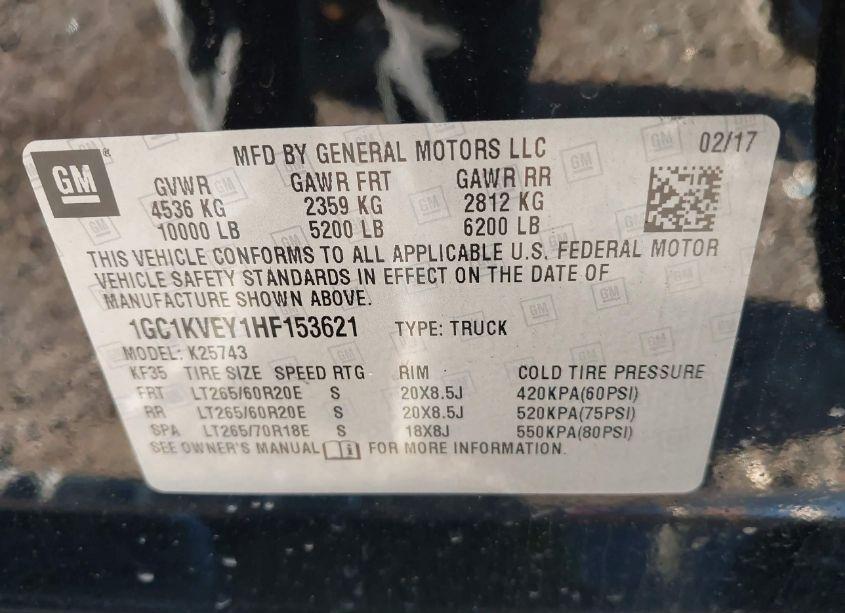 Photo 9 of 2017 Chevrolet Silverado 2500HD LT (VIN 1GC1KVEY1HF153621)