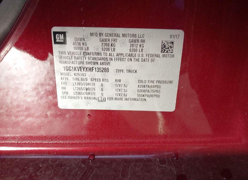 Photo 9 of 2017 Chevrolet Silverado 2500HD LT (VIN 1GC1KVEYXHF135280)