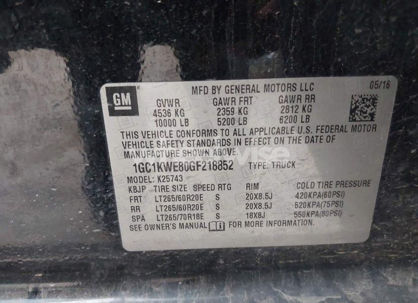 Photo 9 of 2016 Chevrolet Silverado 2500HD LTZ (VIN 1GC1KWE80GF218852)