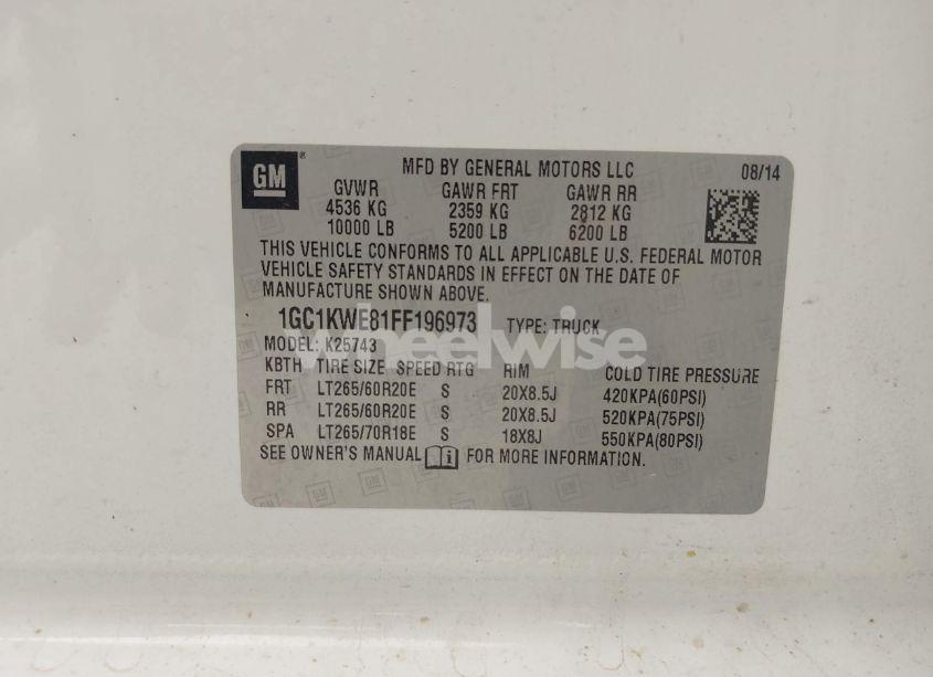 Photo 9 of 2015 Chevrolet Silverado 2500HD LTZ (VIN 1GC1KWE81FF196973)