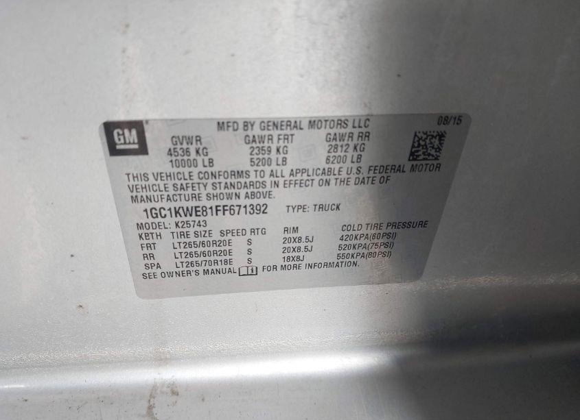 Photo 9 of 2015 Chevrolet Silverado 2500HD LTZ (VIN 1GC1KWE81FF671392)