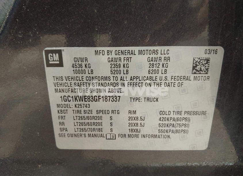 Photo 9 of 2016 Chevrolet Silverado 2500HD LTZ (VIN 1GC1KWE83GF187337)