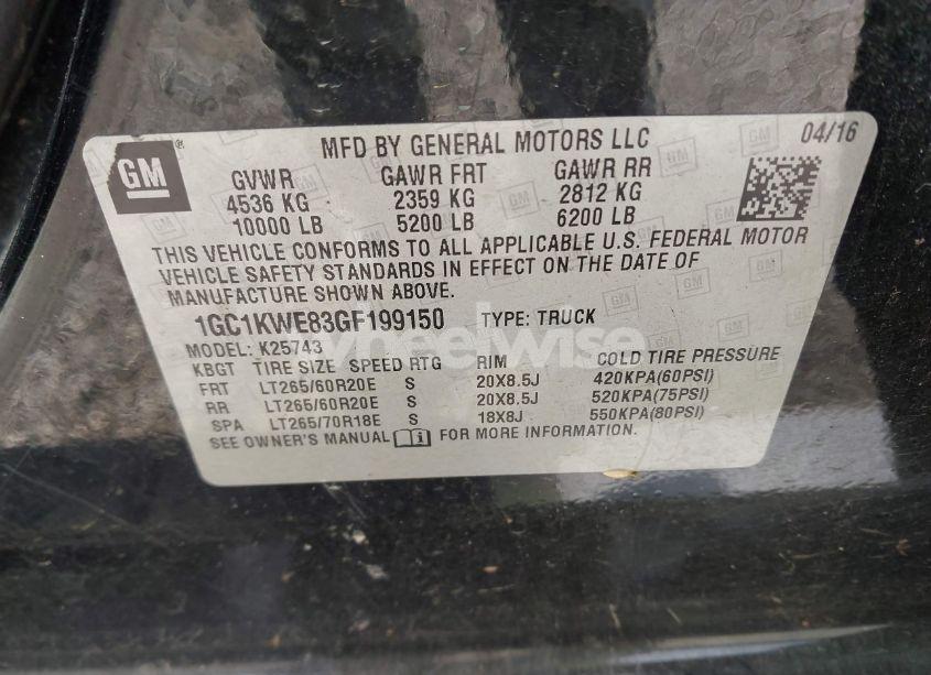 Photo 9 of 2016 Chevrolet Silverado 2500HD LTZ (VIN 1GC1KWE83GF199150)