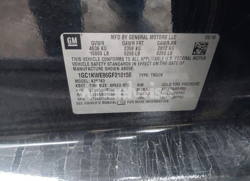 Photo 9 of 2016 Chevrolet Silverado 2500HD LTZ (VIN 1GC1KWE86GF210156)