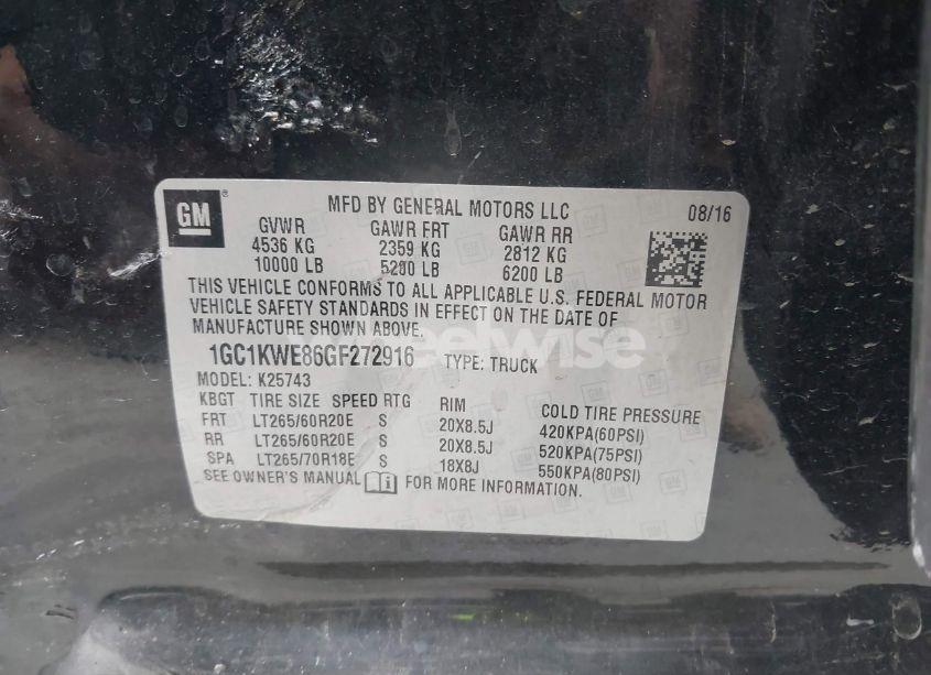 Photo 9 of 2016 Chevrolet Silverado 2500HD LTZ (VIN 1GC1KWE86GF272916)
