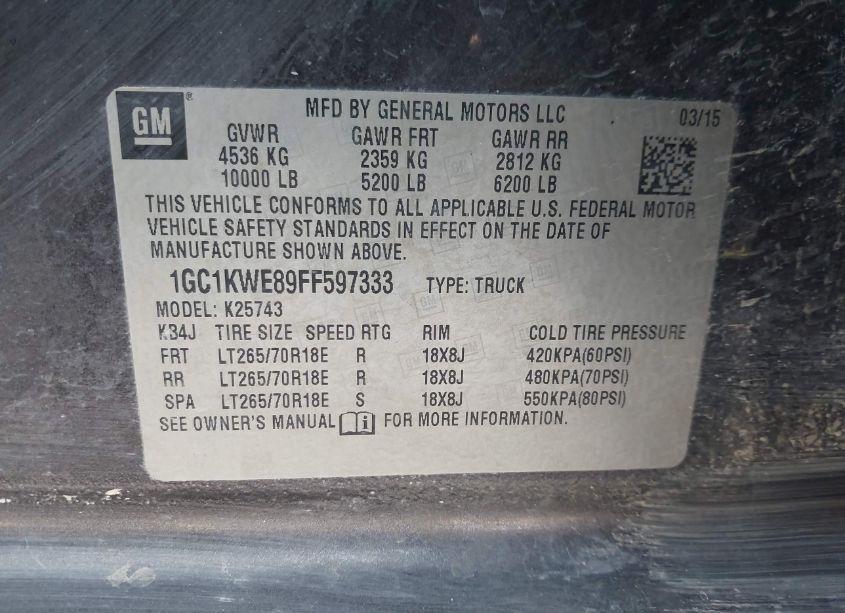 Photo 9 of 2015 Chevrolet Silverado 2500HD LTZ (VIN 1GC1KWE89FF597333)