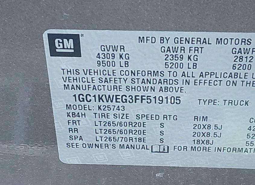 Photo 9 of 2015 Chevrolet Silverado 2500HD LTZ (VIN 1GC1KWEG3FF519105)