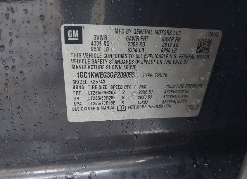 Photo 9 of 2016 Chevrolet Silverado 2500HD LTZ (VIN 1GC1KWEG3GF209053)