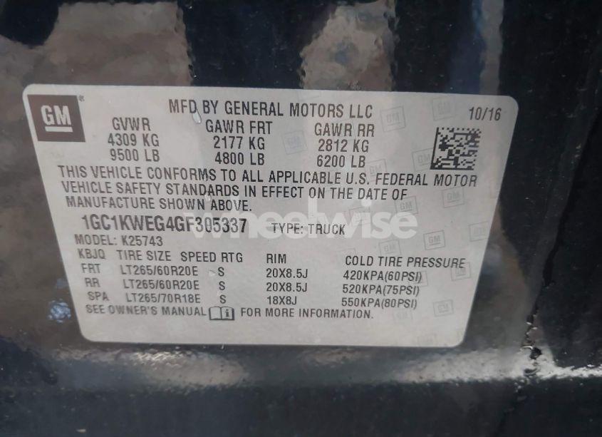 Photo 9 of 2016 Chevrolet Silverado 2500HD LTZ (VIN 1GC1KWEG4GF305337)